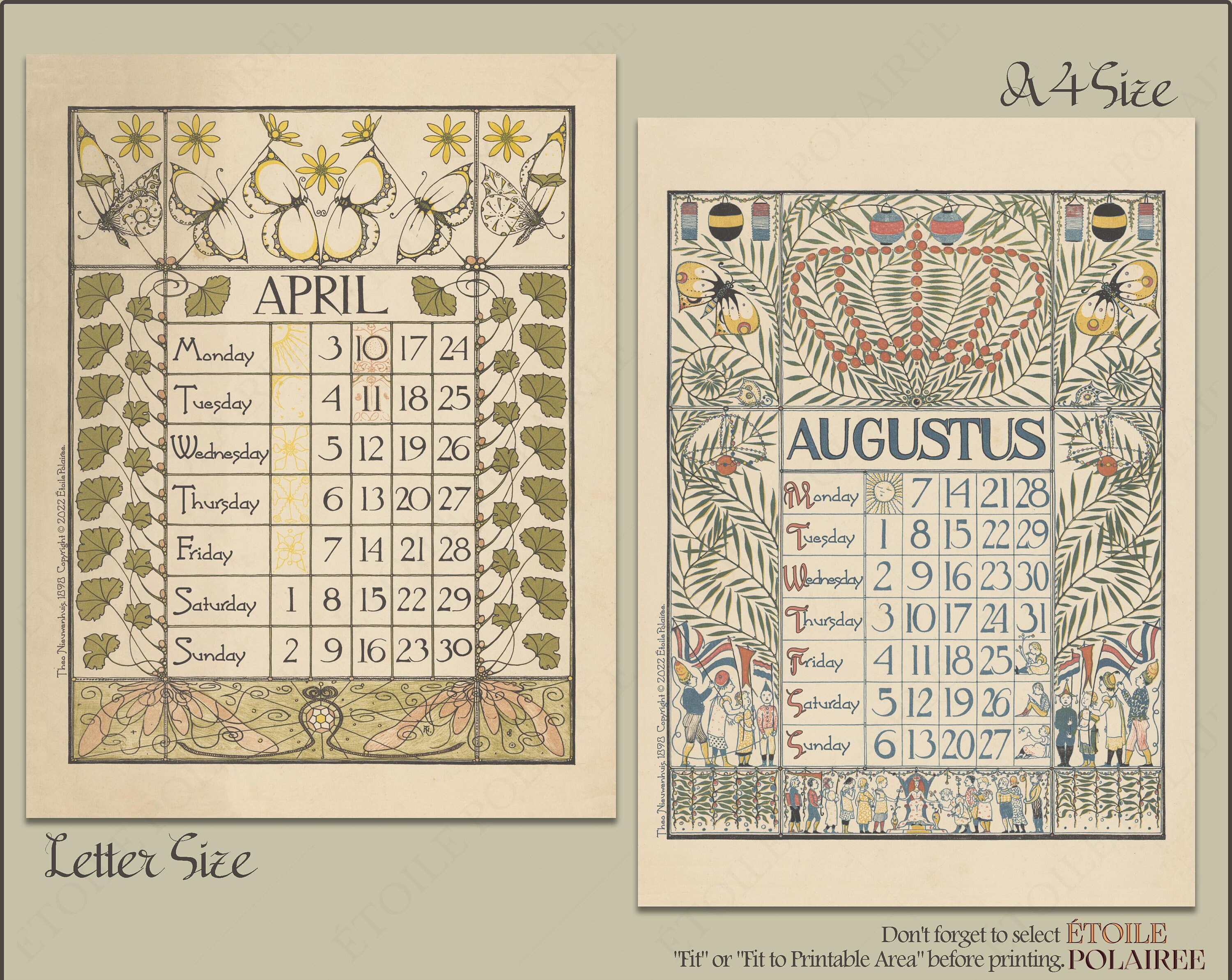 Art Nouveau Calendar 2023 Printable / Digital Monthly Wall Etsy Australia