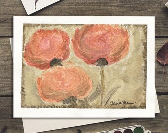 Flores de amapola: Primer lugar - Acuarela original de 12,7 x 18,8 cm, arte floral para pared, decoración botánica para el hogar, impresión artística inspirada en la naturaleza, arte floral