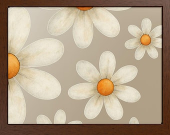 Decoración contemporánea de margaritas, margarita enmarcada, póster botánico moderno, elegante arte mural de margaritas blancas, regalo de She Shed, regalo de jardinero con marco de madera.