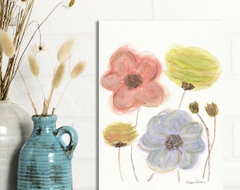 Flower Power Poppy Delight - Pintura original de acuarela de flores de 5x7, arte floral para pared, decoración botánica para el hogar, impresión artística inspirada en la naturaleza