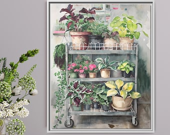 Lienzo enmarcado con flores y plantas vintage, decoración floral en acuarela, regalo para amantes de la jardinería, arte floral moderno sureño para pared f4yu