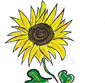 Sunflower Art Print, Cute Sunflower Instant Download, Printable Art, Sunflower Picture, Sunflower Print, Retro Sunflower, Sunflower for Wall