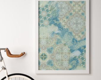 Arte mural abstracto en azul, verde y verde azulado / Impresión giclée a partir de acuarelas originales / Arte mural moderno / Arte mural bohemio / Decoración ecléctica
