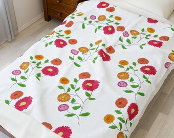 Manta Dahlia Dreamy - Manta de terciopelo afelpado con flores silvestres estilo bohemio chic, manta floral, regalo para amantes de la naturaleza, ropa de cama con estampado botánico