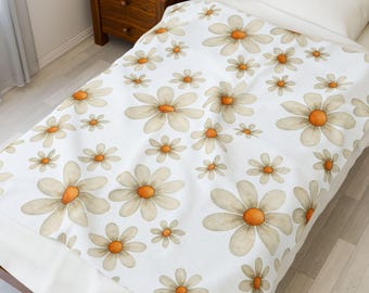 Manta de felpa de lujo estilo boho chic con diseño de margaritas, elegante manta floral de forro polar, regalo premium para ella, funda de poliéster aterciopelado