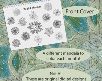 Calendario de pared Mandala 2026 para colorear - Libro para colorear con diseño geométrico, Colorear para aliviar el estrés, Decoración para el hogar, Calendario de oficina, Arte de escritorio