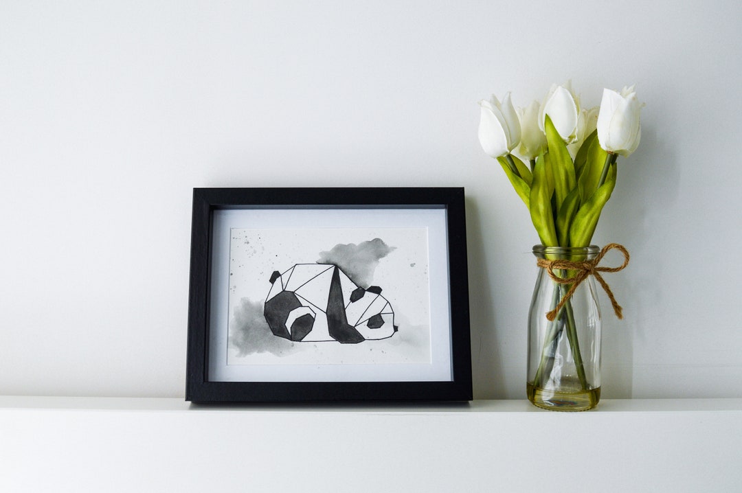 Watercolour Geometric Panda Unframed Painting Original - Etsy