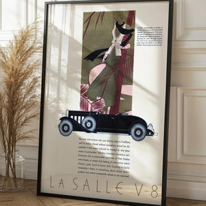 Raro póster publicitario de revista Cadillac LaSalle V8 vintage de la década de 1920 (n.° 2), decoración art déco clásica, historia del automóvil, impresión artística de 24 x 36