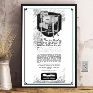 Afiche publicitario vintage poco común de Maytag (corazones), decoración de lavadero de estilo rústico, impresión artística de 24 x 36