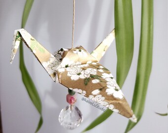 DIY Origami Crane Charm Kit: Chiyogami Paper, Crystal Prism Decor