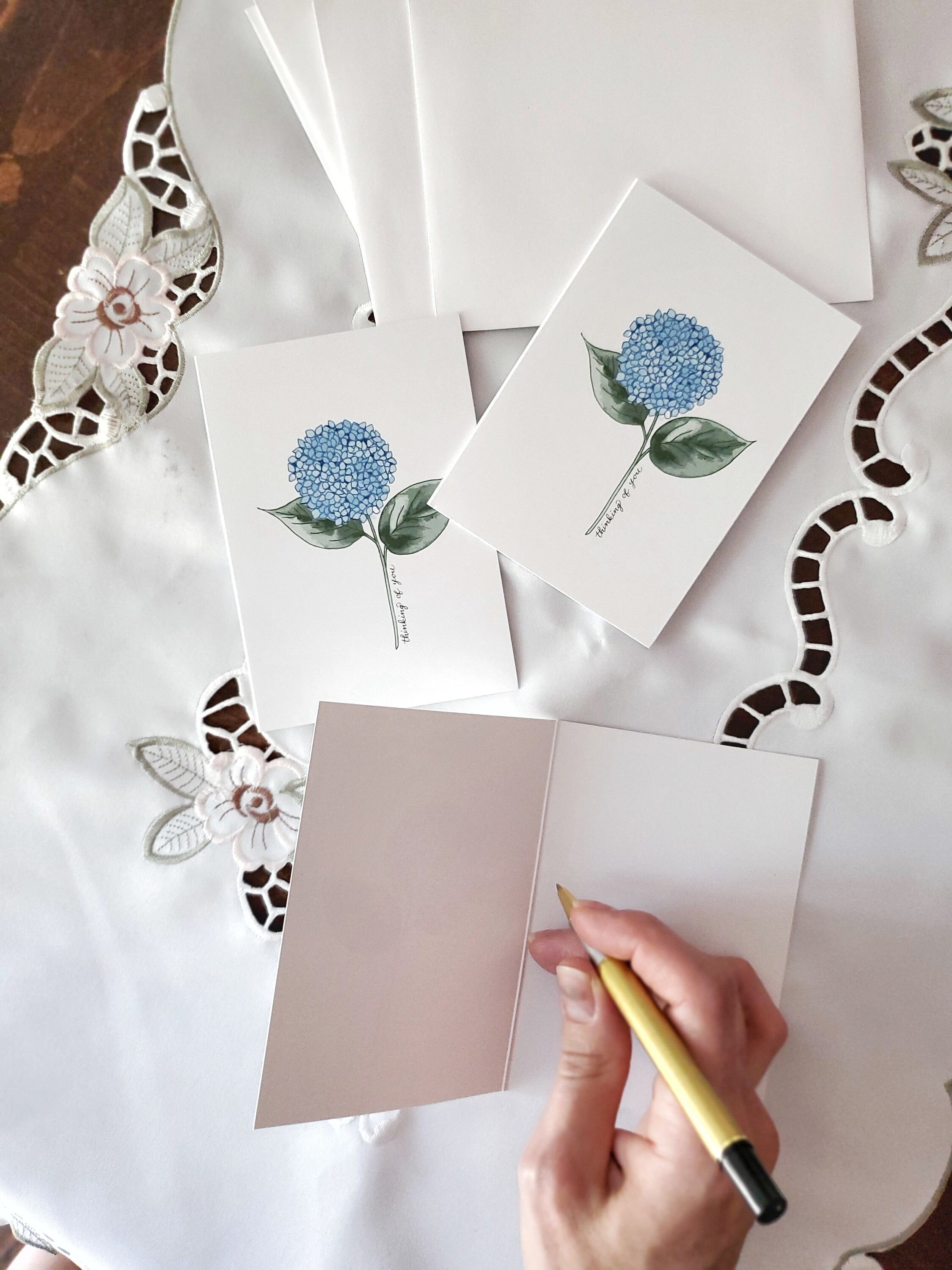 Hydrangea Thinking of You Cards: Botanical Watercolor Stationery - Etsy