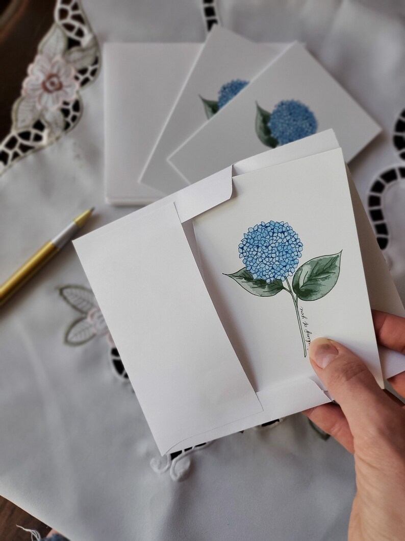 Hydrangea Thinking of You Cards: Botanical Watercolor Stationery - Etsy