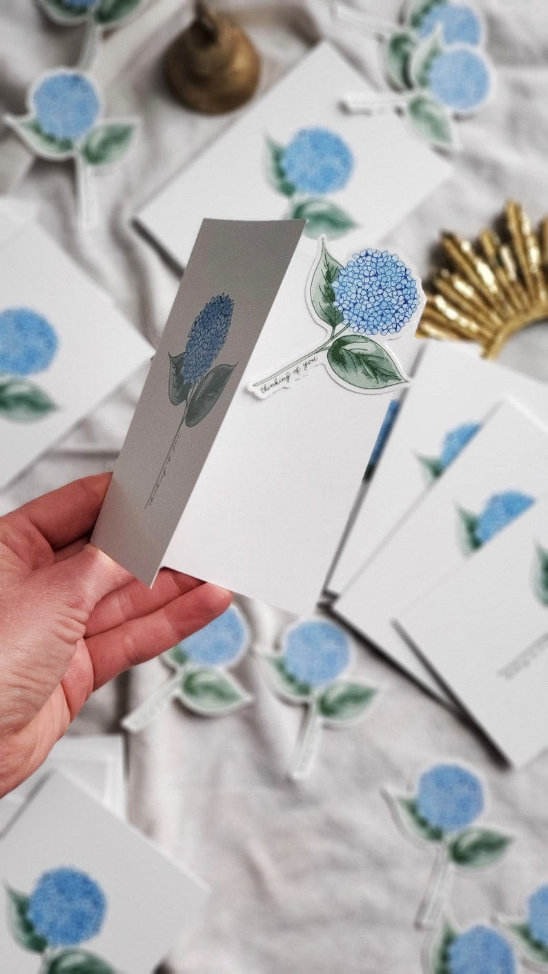 Hydrangea Thinking of You Cards With Matching Stickers - Etsy