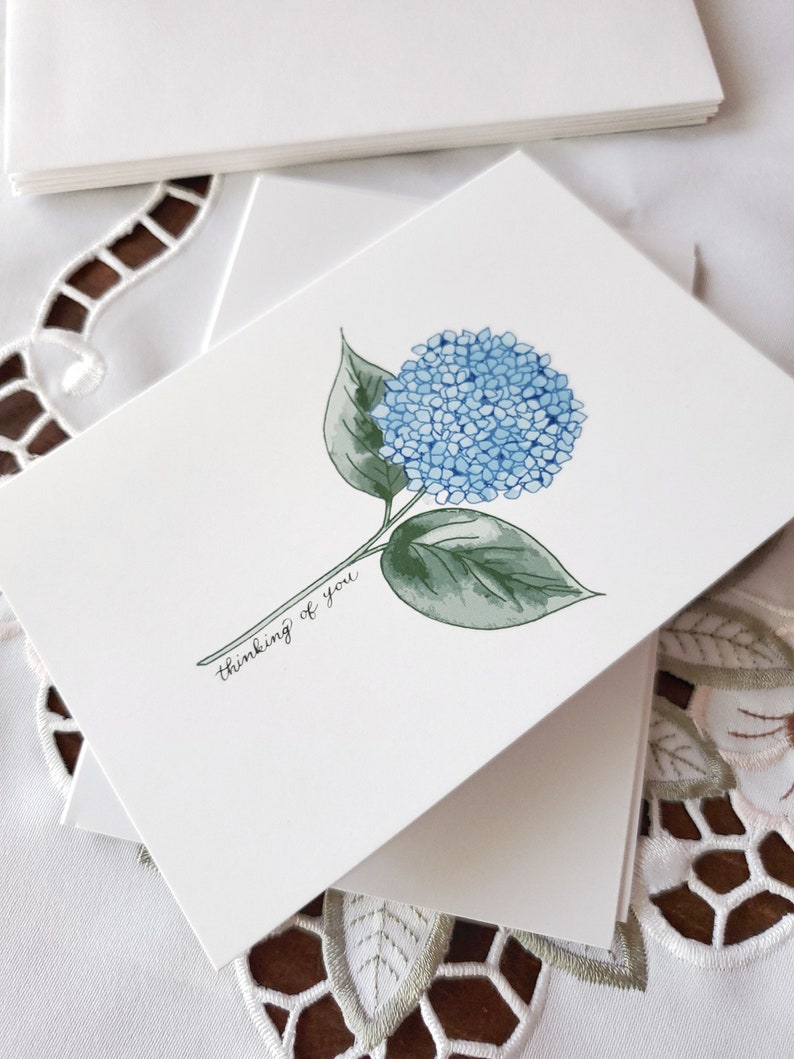 Hydrangea Thinking of You Cards: Botanical Watercolor Stationery - Etsy