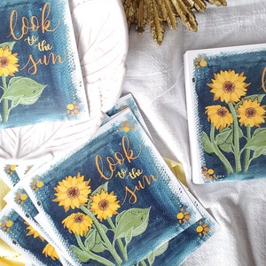 Art populaire tournesol - Regard vers le soleil - carte tournesol - carte d'encouragement fleur - impression d'art pleine conscience - affirmation