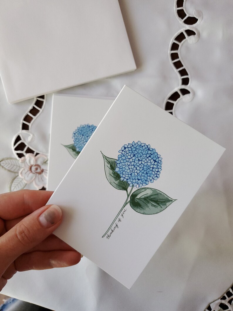 Hydrangea Thinking of You Cards: Botanical Watercolor Stationery - Etsy
