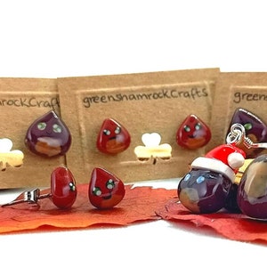 Chestnut stud earrings &quot;Kawaii&quot; style, handmade polymer clay miniatures, small fall vibes earrings (different models)