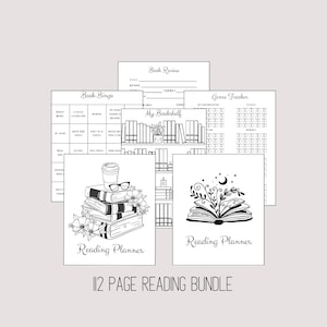 Paquete imprimible de diario de lectura acogedor: registro de libros, reseñas, diario de lectura y retos de lectura / Descarga instantánea de 12 páginas