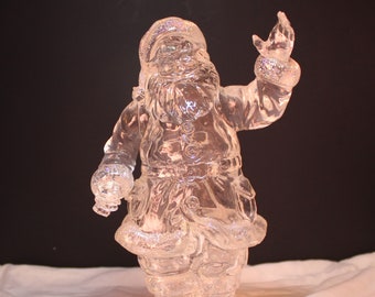 10" Clear Plastic Waving Santa Claus with Glittered Trim; Vintage Plastic Santa