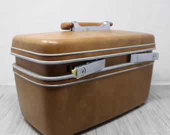 Vintage Samsonite Train Case – Camel Tan Travel Luggage