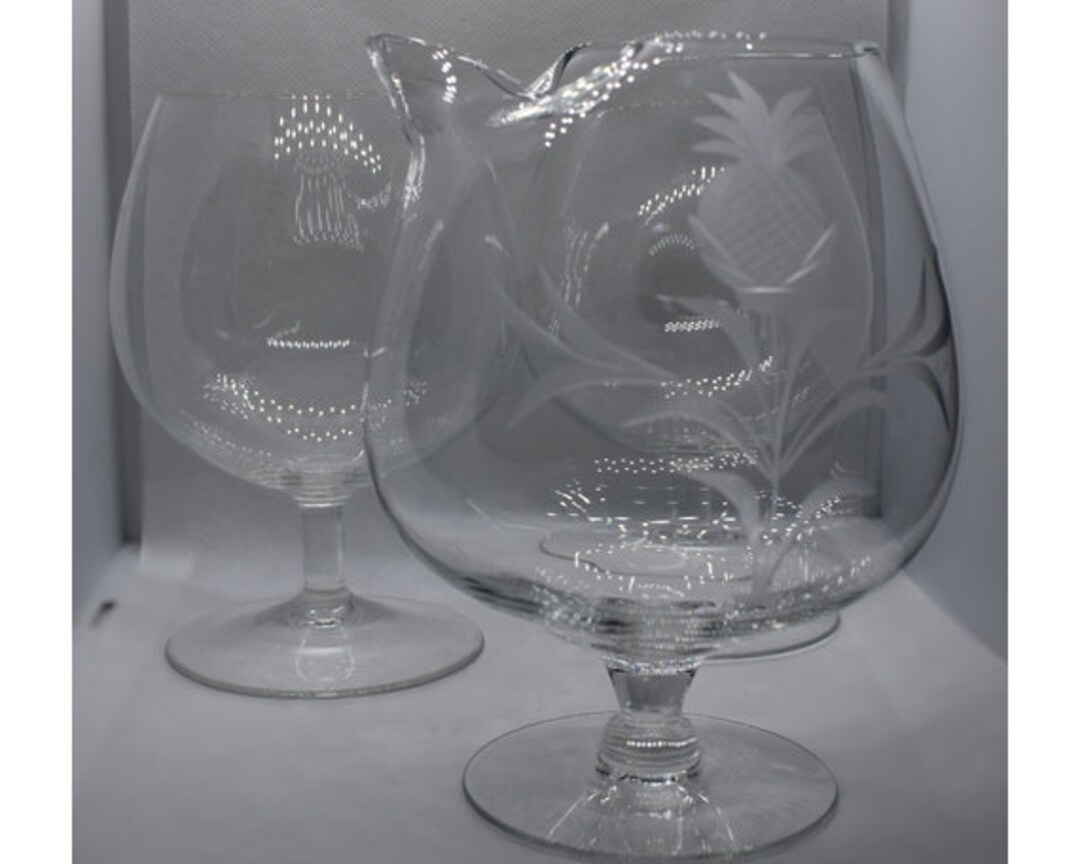 Set of 3 Brandy Snifters Large Etched Brandy Snifter With Pour Spout and 2 Crystal Brandy