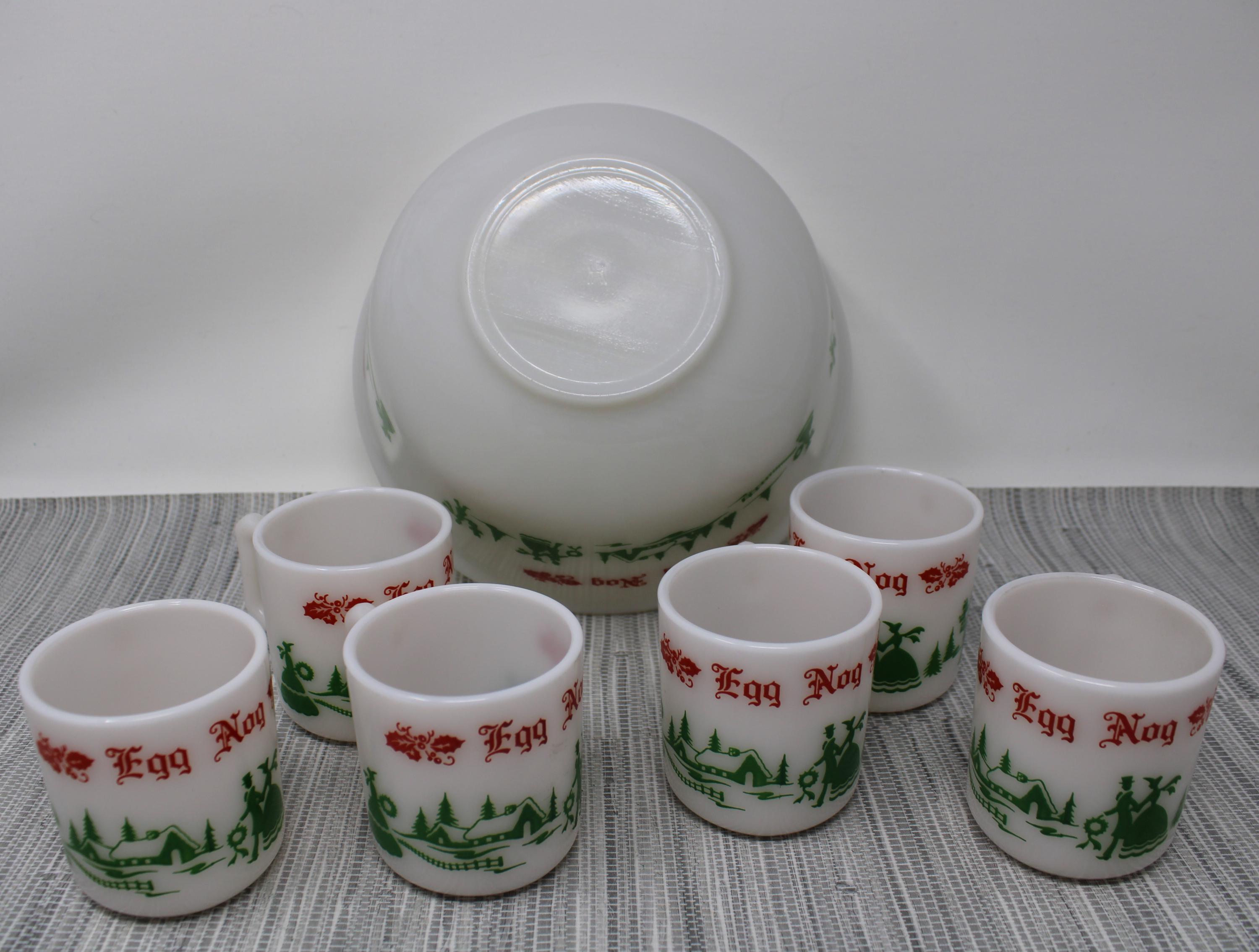 1950's Vintage Hazel Atlas Milk Glass Punch Bowl Eggnog Bowl