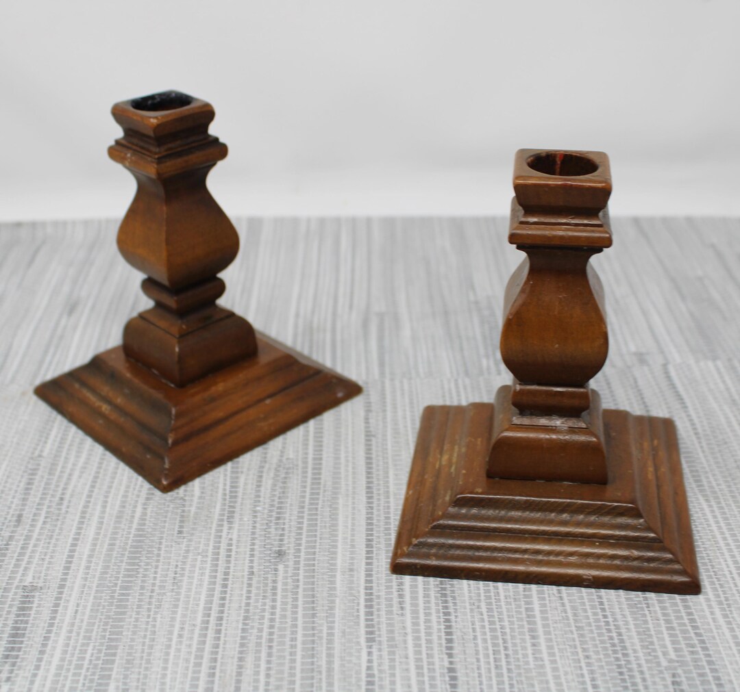 Pair of Vintage Wood Candlestick Holders - Etsy