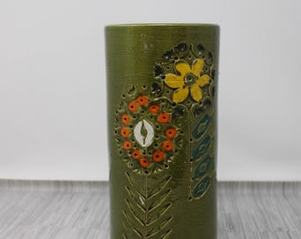 Vintage Aldo Londi Bitossi Pottery Vase – MCM Green Floral, Italy