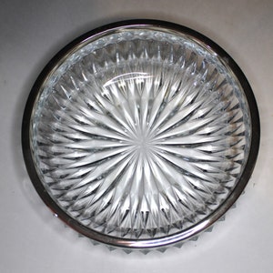 VTG HEAVY Lead Crystal Salad/Fruit Bowl Starburst Cut Crystal Design Removable Silver Plated Lid Made in England