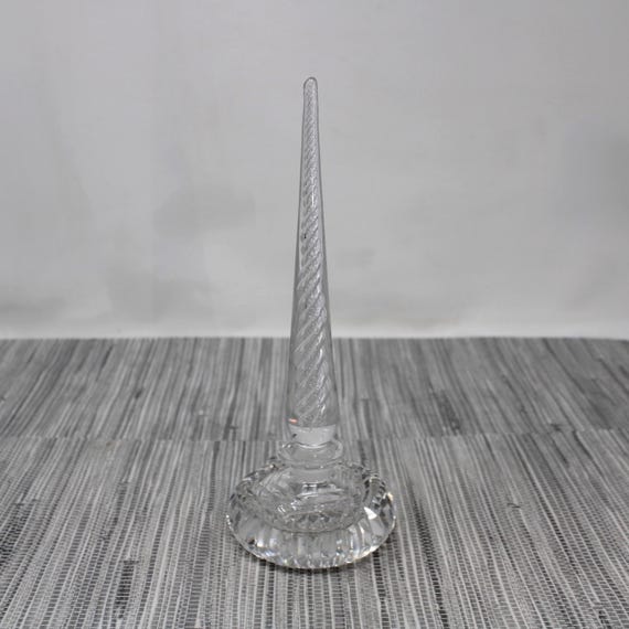 Vintage Crystal Perfume Bottle with Tall Crystal Stopper - Cut Crystal Perfume Bottle with Long Twisted Stopper