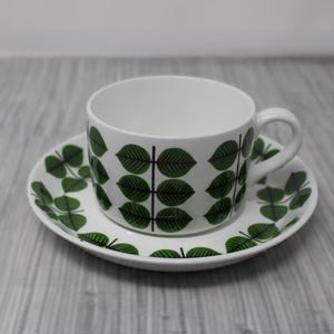 Vintage Gustavsberg Bersa Tea Cup and Saucer - Vintage MCM Stig Lindberg Sweden Bersa Mug and Saucer - Leaf Motif - Porcelain