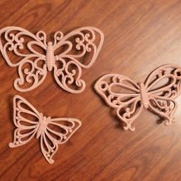 Vintage Syroco Pink Butterflies - 3 Assorted Butterflies - Wall Hangings - Hard Plastic - Homco Inc - Made in USA - Wall Decor - 7537