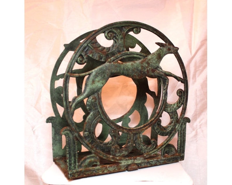 Antique 1920's Cast Iron Art Deco Style Greyhound Magazine Rack Etsy
