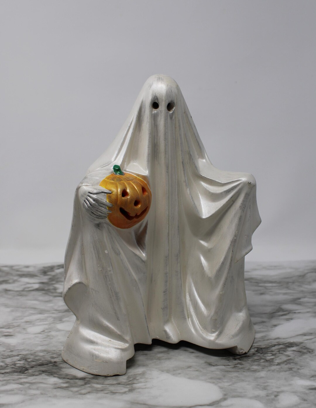 Vintage Byron Mold Ceramic Ghost Holding Jack O' Lantern Hand Painted ...