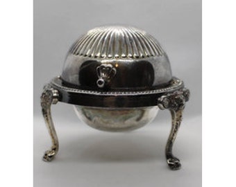 Vintage Leonard Silver Plated Roll Dome Top Butter/Caviar Dish Lion Head Legs - Silverplate Lion Head Revolving Butter Dish