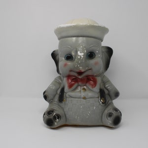 Vintage 1950&#39;s Chalkware Elephant Coin Bank - Mid Century Chalkware Elephant Bank