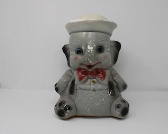 Vintage 1950s Chalkware Elephant Coin Bank – Mid-Century Nursery Decor