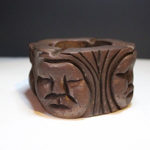 Vintage Hand Carved Wooden Tribal Masks Cigar Ashtray