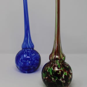 Vintage Murano Style Art Glass Blown Glass Bud Vase - Green and Red Art Glass Vase - Blue Art Glass Vase - Single Stem Flower Vase