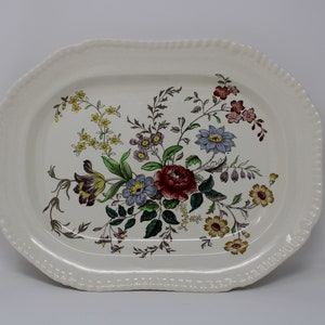 Vintage Copeland Spode Platter in Romney Pattern - Gadroon Shape - Floral Porcelain Platter - Discontinued Pattern