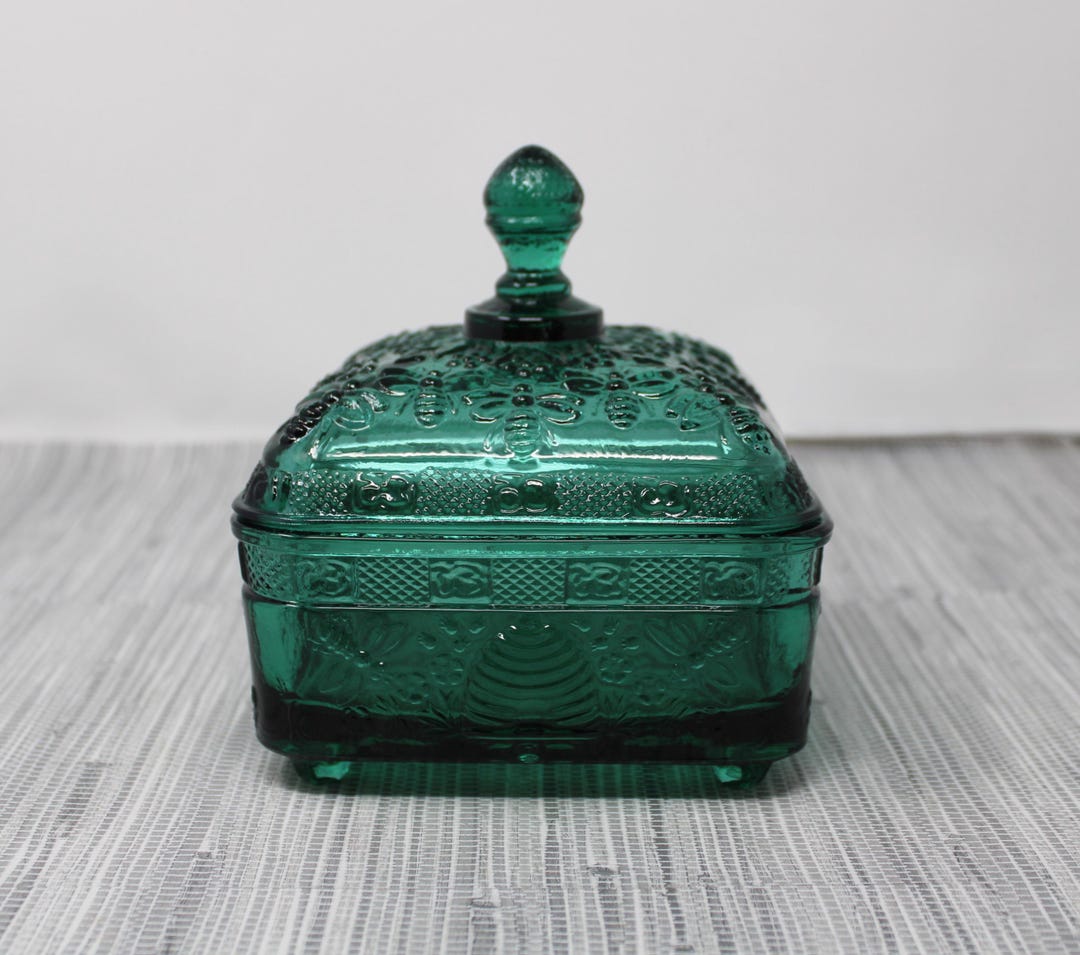 Tiara Boxes Vintage Tiara Indian Glass Honey Box With Lid Honey Bee Tiara Lidded ...