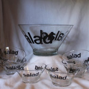 Vintage Wheaton Set of 7 Glass Salad Bowls - Large Glass Serving Bowl with 6 Small Salad Bowls