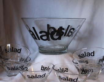 Vintage Wheaton Glass Salad Bowl Set - Large Serving Bowl & 6 Small Bowls