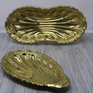 Vintage Gold Tone Scalloped Seashell Display Tray Pair Brasscrafters Brass Plated Scalloped Trinket Dish