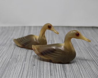 Vintage Carved Horn Ducks - Pair of Handcrafted Bird Figurines