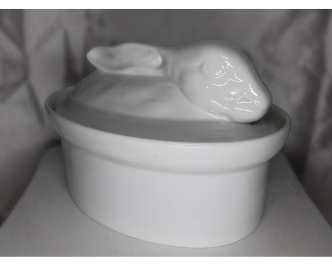 Vintage Rabbit Bunny Casserole Dish Lidded White Serving Dish White ...