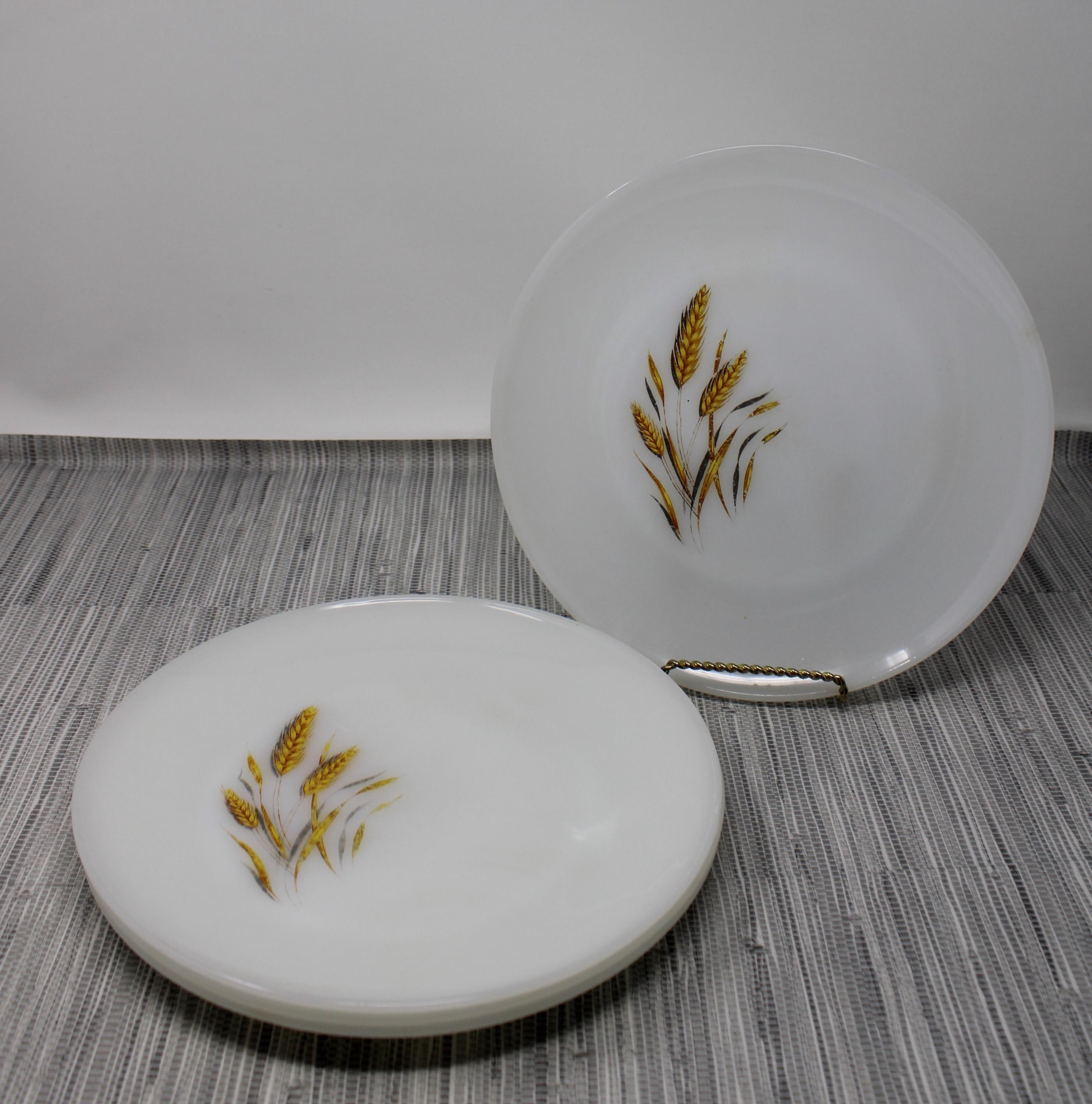 Vintage Fire King Golden Wheat Milk Glass Dinner Plates - Set of 4