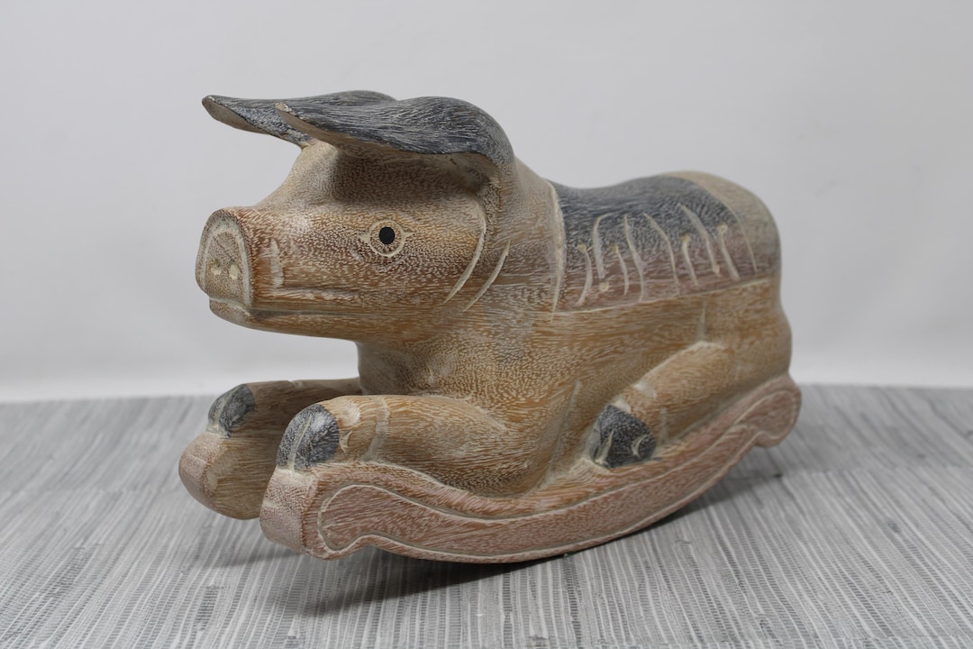 Vintage Hand Carved Wood Folk Art Rocking Pig - Etsy