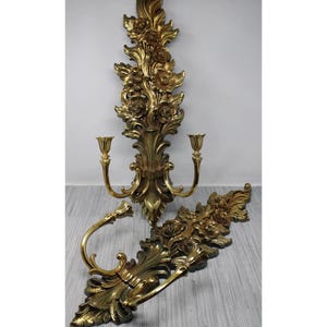 Vintage Syroco Gold Wall Sconces – Hollywood Regency Floral Candle Holders