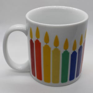 Vintage FTD Rainbow Birthday Candle Mug, 80&#39;s Rainbow Mug, LGBTQ Pride Mug